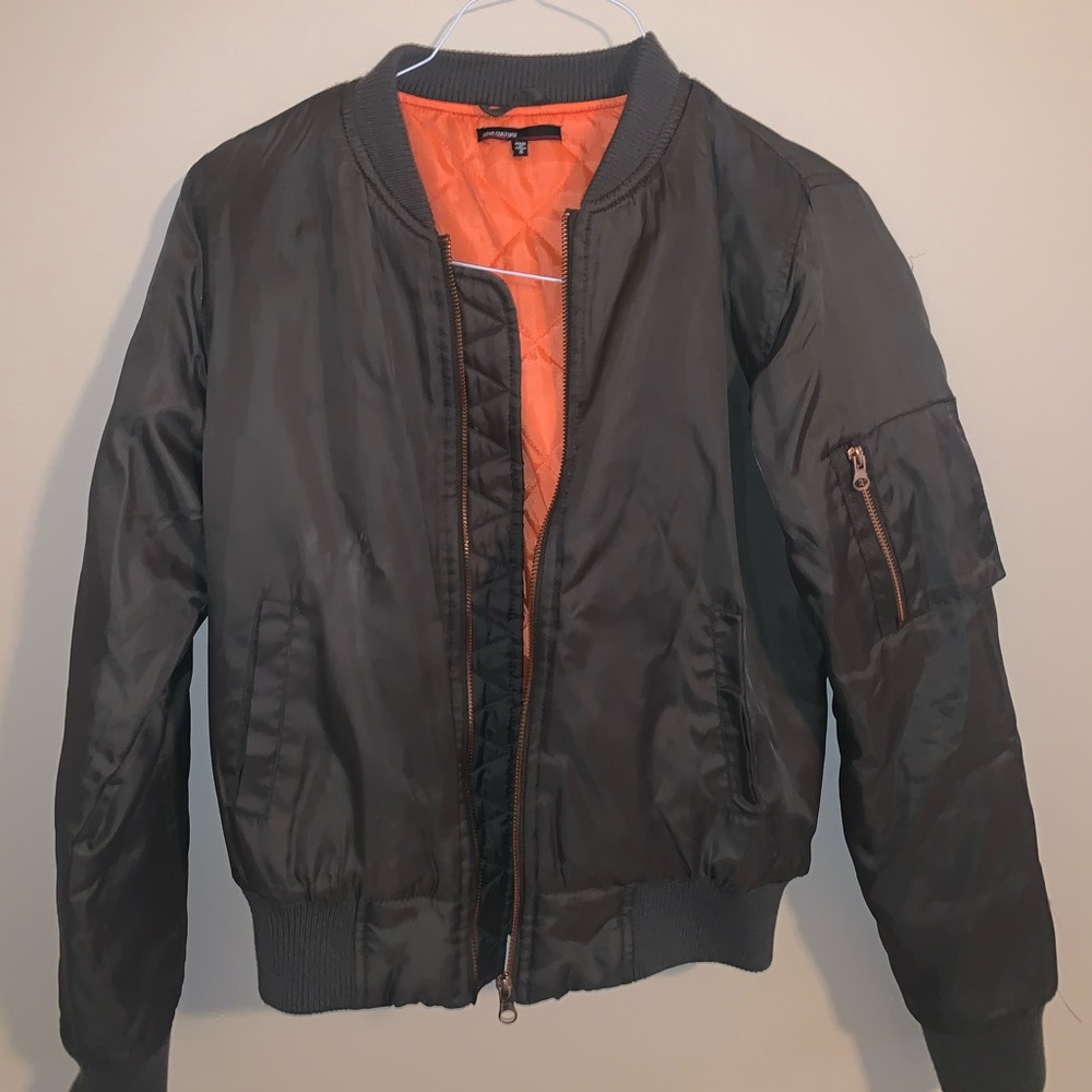 Army Green bomber jacket with orange interior